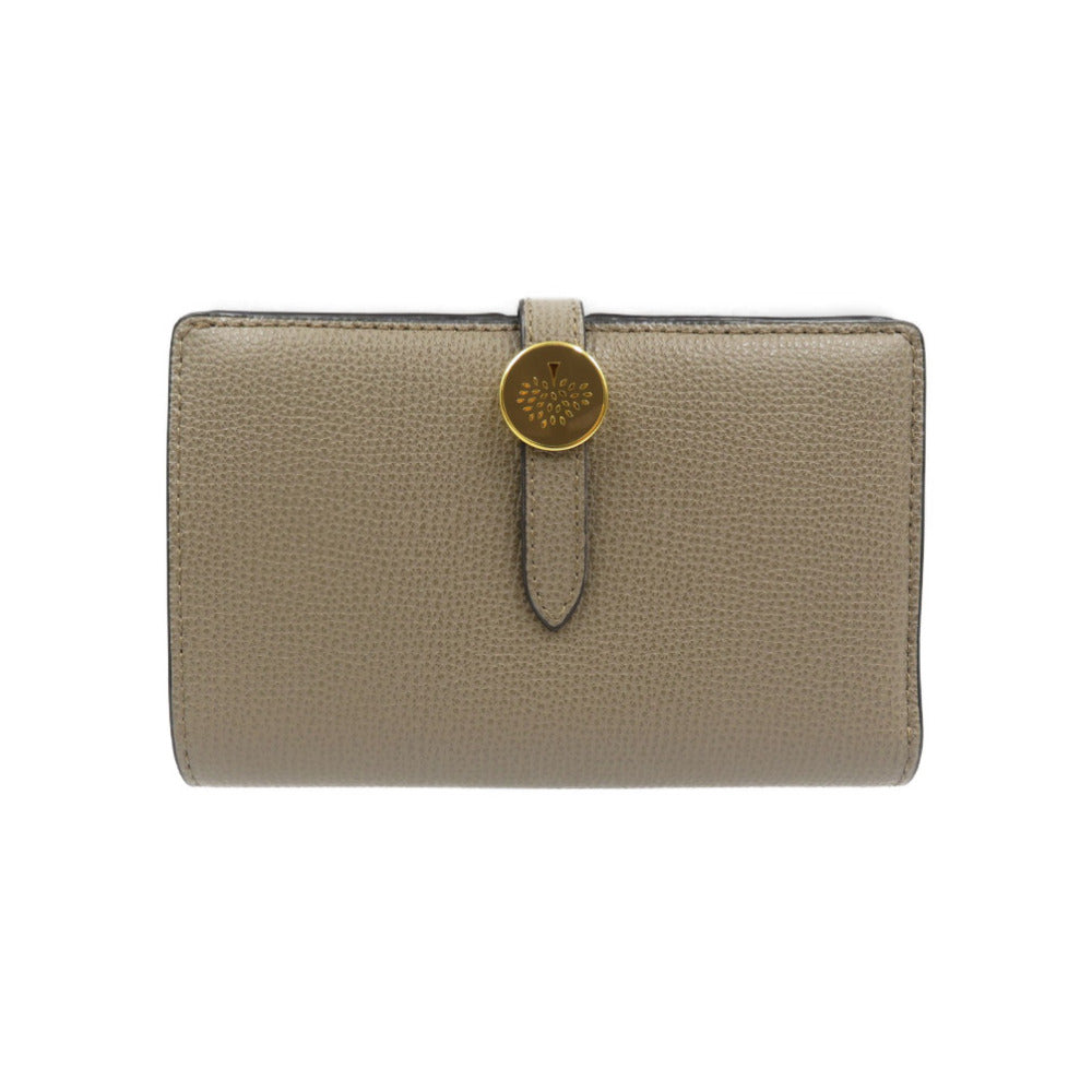 未使用 マルベリー RL5306/690D614 レザー ゴールド金具 グレー ベージュ 二つ折り財布 0105【中古】Mulberry