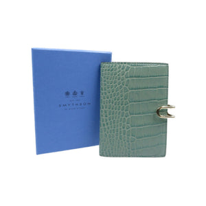 未使用 スマイソン アジェンダ クロコ型押しレザー ゴールド金具 グリーン ブラック パスポートカバー 0106【中古】SMYTHSON