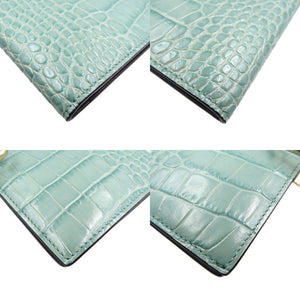 未使用 スマイソン アジェンダ クロコ型押しレザー ゴールド金具 グリーン ブラック パスポートカバー 0106【中古】SMYTHSON