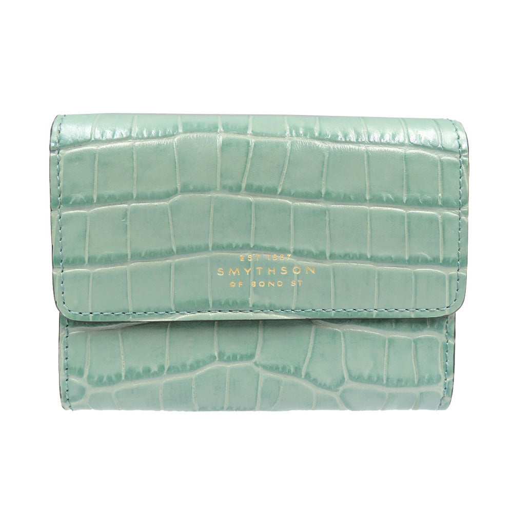 未使用 スマイソン 型押しレザー シルバー金具 グリーン ブラック コインケース 小銭入れ カードケース 0107【中古】SMYTHSON