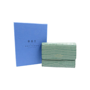 未使用 スマイソン 型押しレザー シルバー金具 グリーン ブラック コインケース 小銭入れ カードケース 0107【中古】SMYTHSON