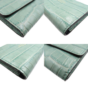 未使用 スマイソン 型押しレザー シルバー金具 グリーン ブラック コインケース 小銭入れ カードケース 0107【中古】SMYTHSON