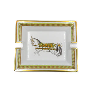 未使用 エルメス アッシュトレイ 馬 陶器  ホワイト ゴールド イエロー 灰皿 0137【中古】HERMES