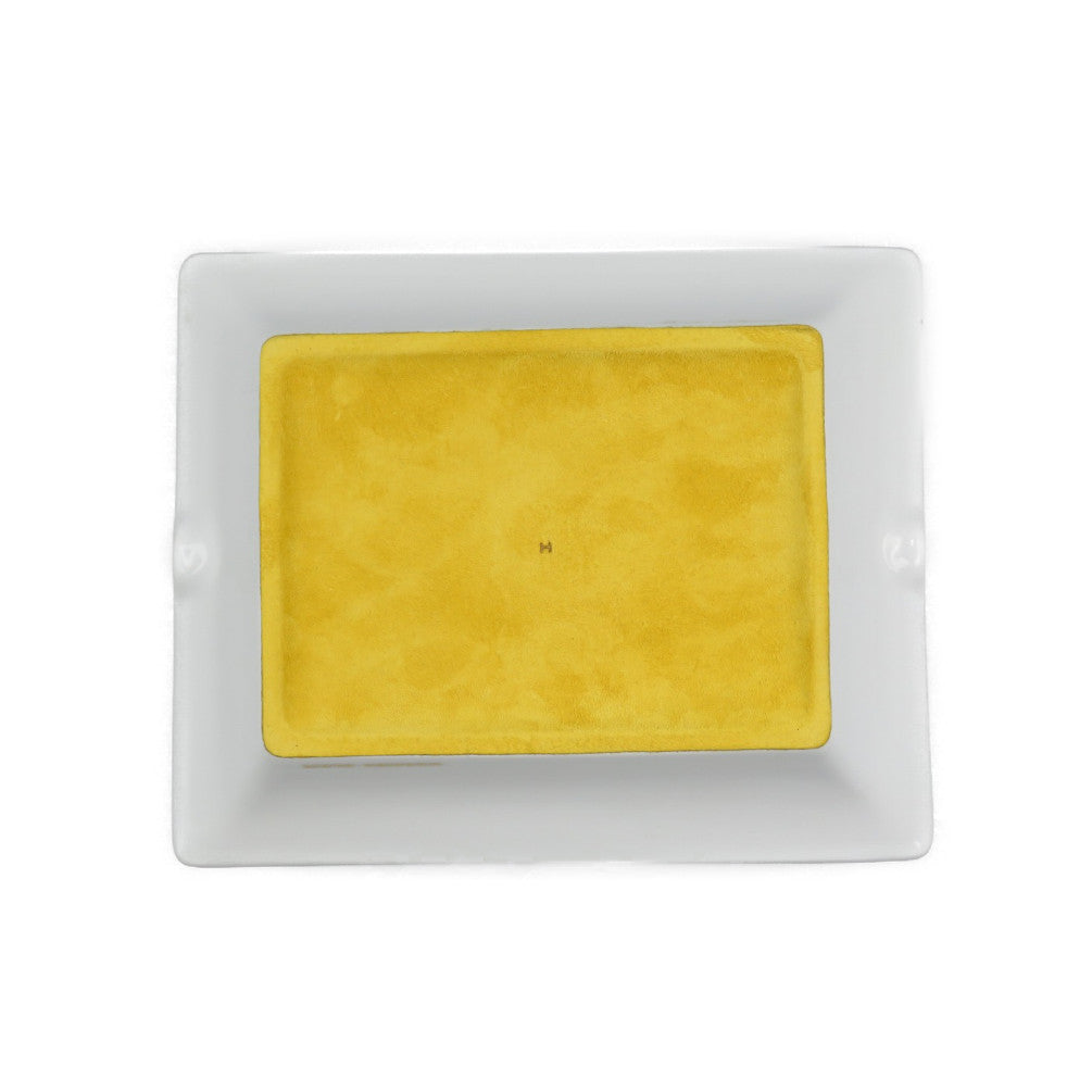 未使用 エルメス アッシュトレイ 馬 陶器  ホワイト ゴールド イエロー 灰皿 0137【中古】HERMES