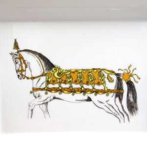 未使用 エルメス アッシュトレイ 馬 陶器  ホワイト ゴールド イエロー 灰皿 0137【中古】HERMES