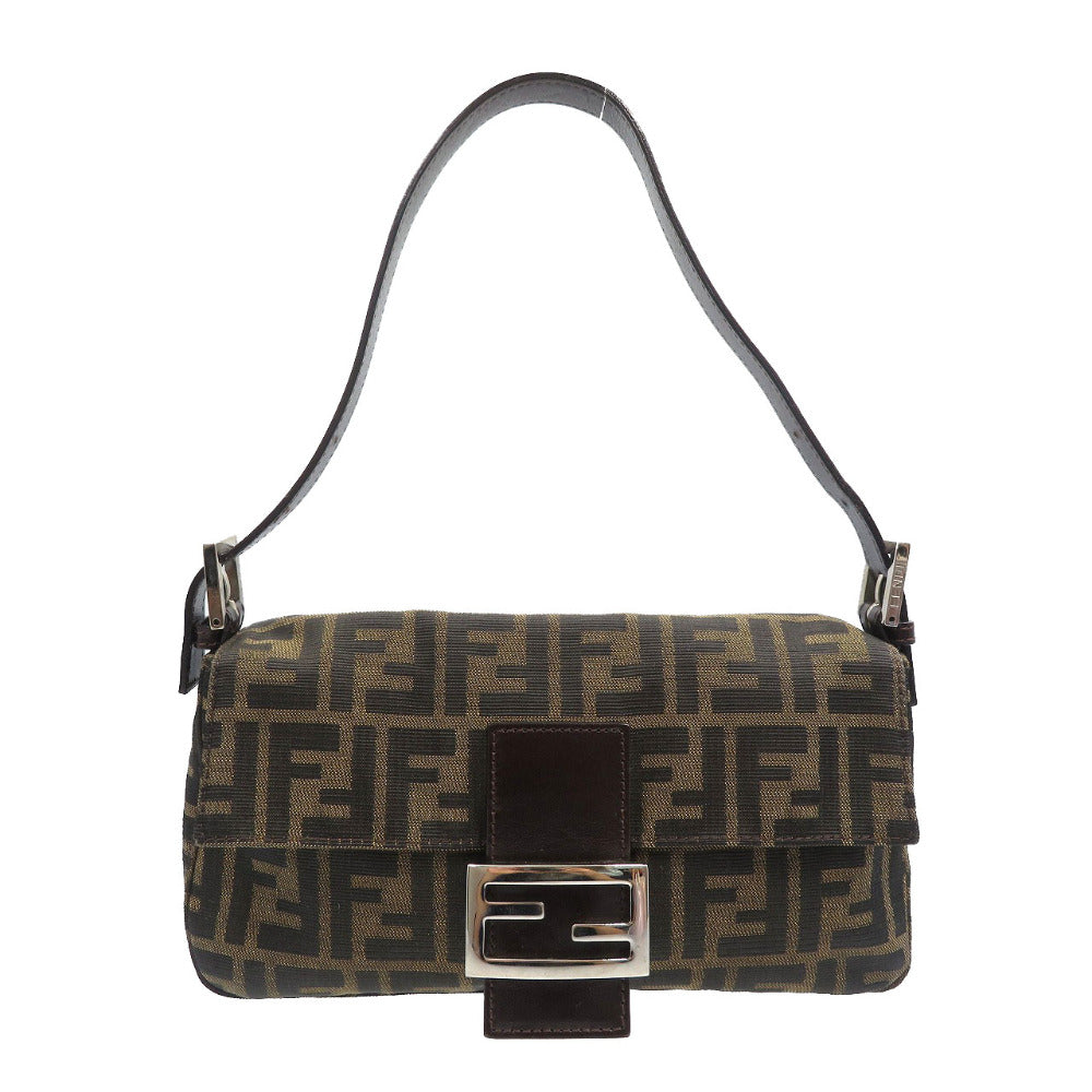 美品 フェンディ マンマバケット ズッカ柄 キャンバス レザー シルバー金具 ブラウン ハンドバッグ 0138【中古】FENDI