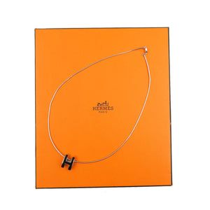 新品同様 エルメス ポップアッシュ Hロゴ メタル ブラック 黒 シルバー ネックレス 0140【中古】HERMES