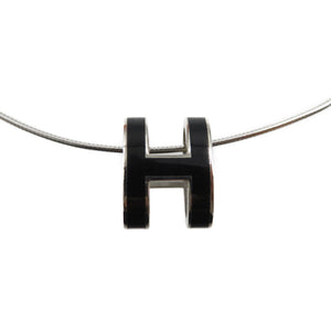 新品同様 エルメス ポップアッシュ Hロゴ メタル ブラック 黒 シルバー ネックレス 0140【中古】HERMES