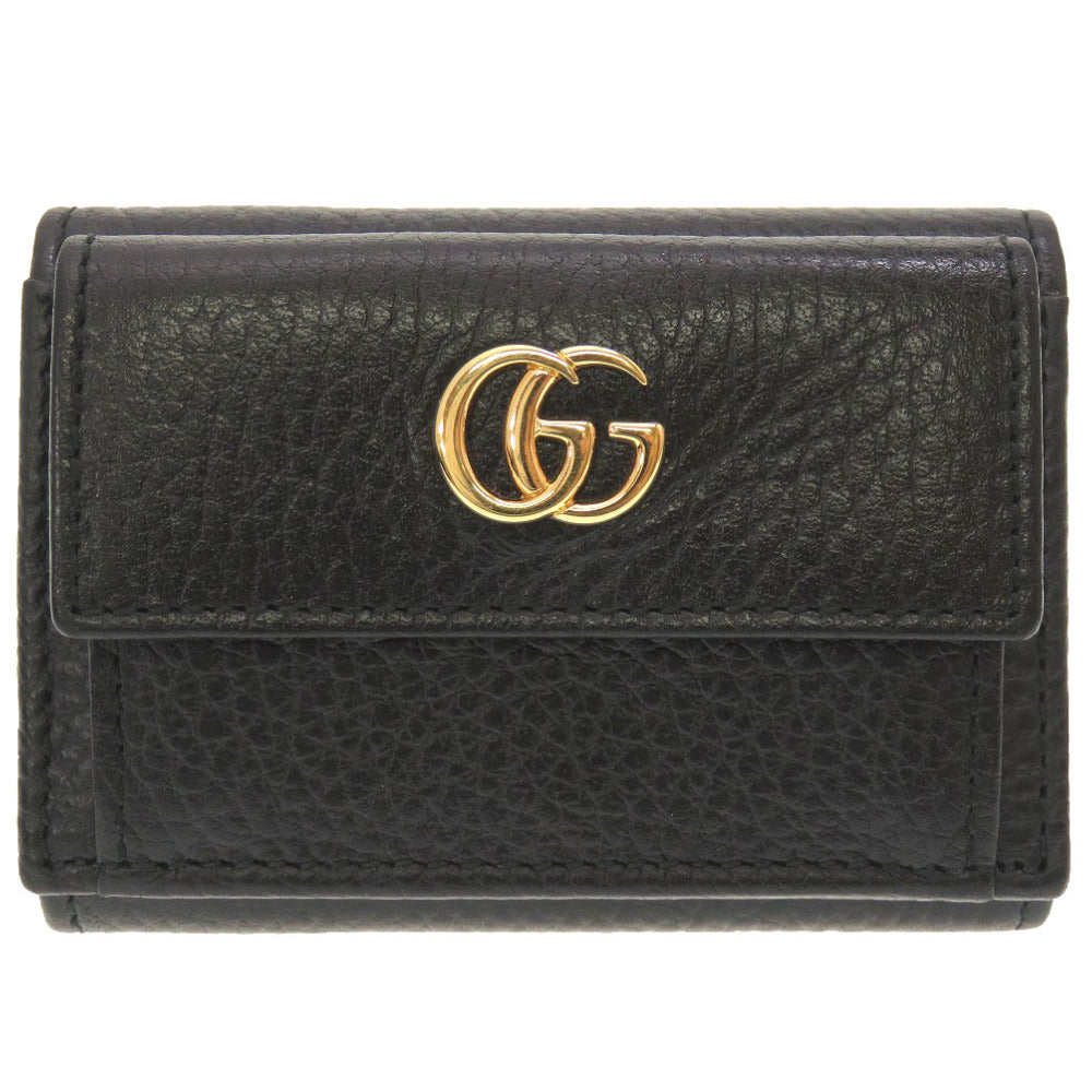 新品同様 グッチ GGマーモント コンパクトウォレット レザー ブラック 523277 三つ折り財布 財布 ロゴ 黒 0146 【中古】 GUCCI メンズ