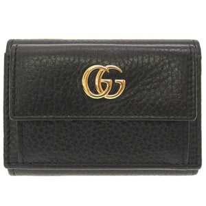 新品同様 グッチ GGマーモント コンパクトウォレット レザー ブラック 523277 三つ折り財布 財布 ロゴ 黒 0146 【中古】 GUCCI メンズ