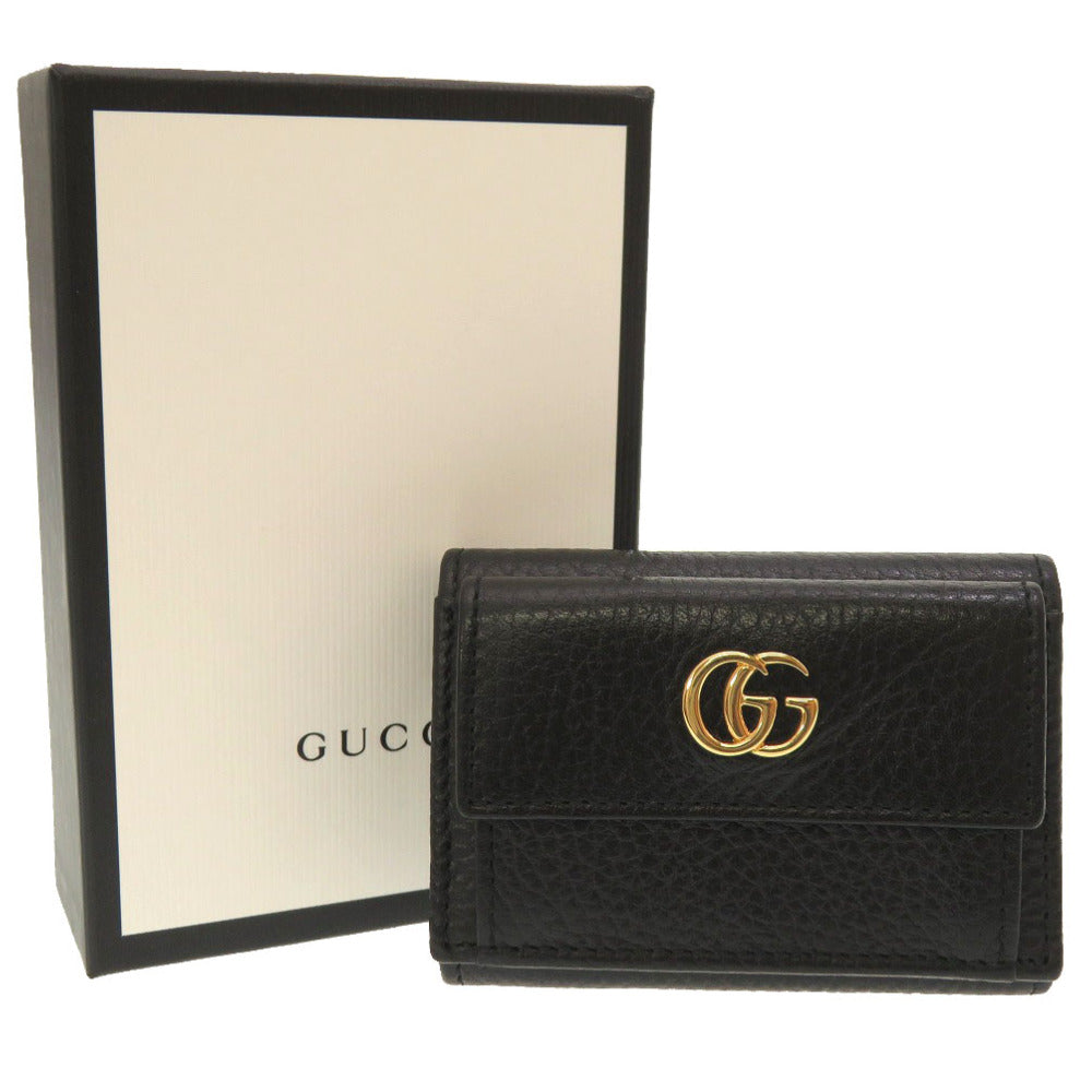 新品同様 グッチ GGマーモント コンパクトウォレット レザー ブラック 523277 三つ折り財布 財布 ロゴ 黒 0146 【中古】 GUCCI メンズ