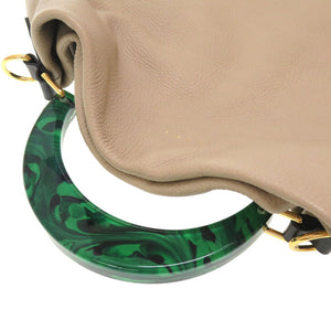 新品同様 マルニ ベニス ミディアムバッグ VENICE レザー ベージュ グリーン トートバッグ バッグ 0149 【中古】 MARNI