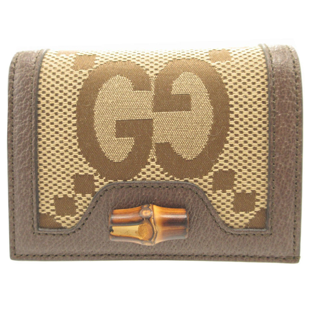 未使用 グッチ 658244 ジャンボGG コンパクトウォレット バンブー GGキャンバス レザー ブラウン 茶 2つ折り財布 財布 0153【中古】GUCCI