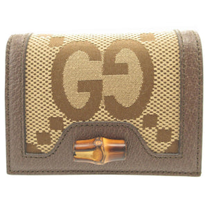 未使用 グッチ 658244 ジャンボGG コンパクトウォレット バンブー GGキャンバス レザー ブラウン 茶 2つ折り財布 財布 0153【中古】GUCCI