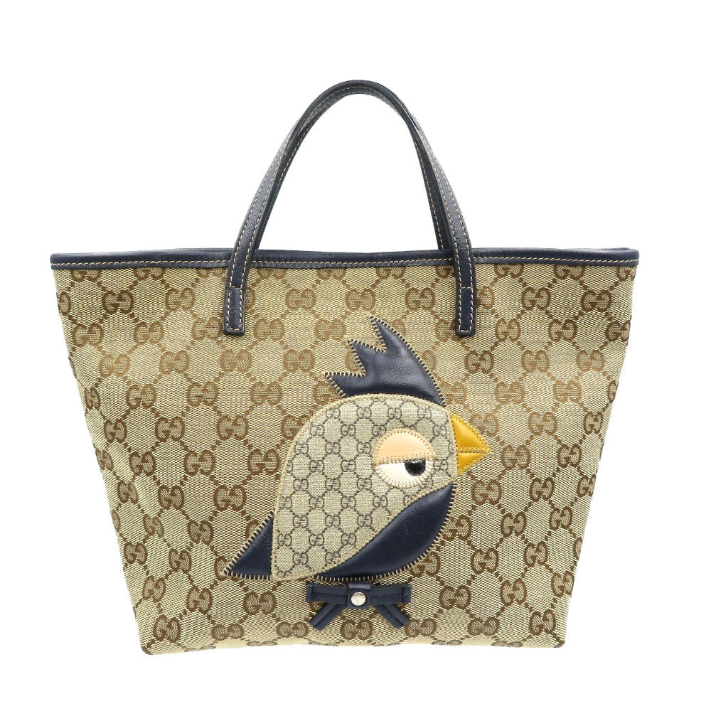 美品 グッチ チルドレンズ ZOO パパガッロ 271101 GGキャンバス シルバー金具 ベージュ ブラック ハンドバッグ 0166【中古】GUCCI