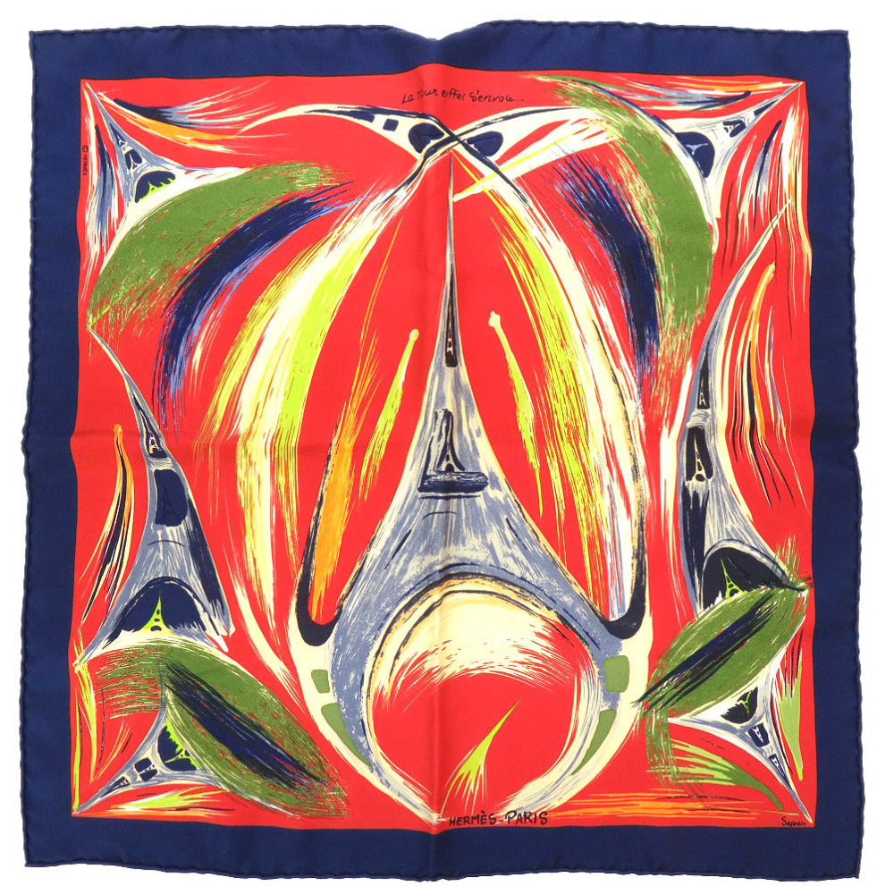 美品 エルメス プチカレ カレ40 エッフェル塔 La Tour Eiffel S’envole シルク ネイビー スカーフ 紺 0170 【中古】 HERMES