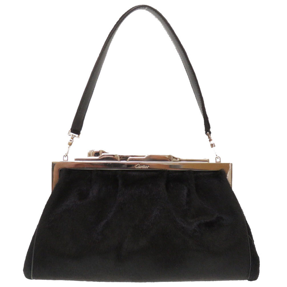 美品 カルティエ パンサー パンテール ハラコ ブラック ハンドバッグ バッグ 黒 0173 【中古】 CARTIER