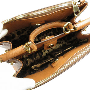 ドルチェアンドガッバーナ シシリー BB5682A10011 レザー ゴールド金具 2WAY ブラウン ヒョウ柄 ハンドバッグ ショルダーバッグ 0175【中古】DOLCE&GABBANA