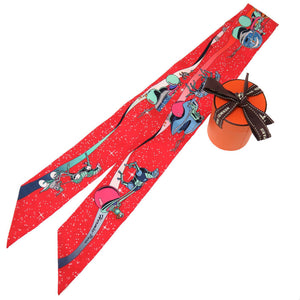 未使用 エルメス ツイリー スペースダービー Space Derby シルク ルージュ ヴェール ブルー スカーフ 赤 0012 【中古】 HERMES