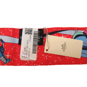 未使用 エルメス ツイリー スペースダービー Space Derby シルク ルージュ ヴェール ブルー スカーフ 赤 0012 【中古】 HERMES