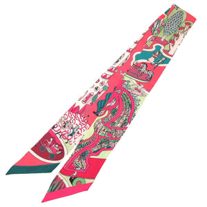 新品同様 エルメス ツイリー 万博博覧会 Exposition Universelle シルク ローズヴィフ メンソール ボルドー スカーフ 0013 【中古】 HERMES