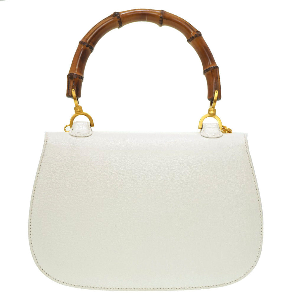 グッチ バンブー ショルダー ハンドバッグ レザー ホワイト 白 0014【中古】GUCCI ショルダーストラップ