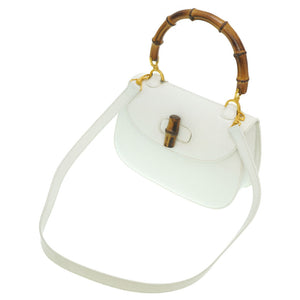 グッチ バンブー ショルダー ハンドバッグ レザー ホワイト 白 0014【中古】GUCCI ショルダーストラップ