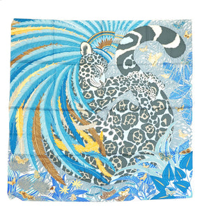 新品同様 エルメス カレ90 Jaguar Quetzal ジャガーケツァール スカーフ シルク ブルー 0019【中古】HERMES