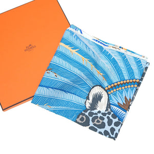 新品同様 エルメス カレ90 Jaguar Quetzal ジャガーケツァール スカーフ シルク ブルー 0019【中古】HERMES