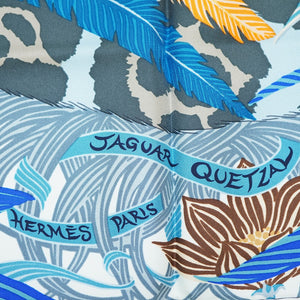 新品同様 エルメス カレ90 Jaguar Quetzal ジャガーケツァール スカーフ シルク ブルー 0019【中古】HERMES