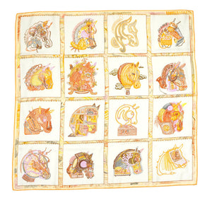 新品同様 エルメス カレ90 CHEVALOSCOPE シュヴァロスコープ スカーフ シルク オレンジ 0020【中古】HERMES