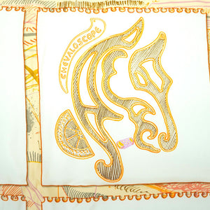 新品同様 エルメス カレ90 CHEVALOSCOPE シュヴァロスコープ スカーフ シルク オレンジ 0020【中古】HERMES