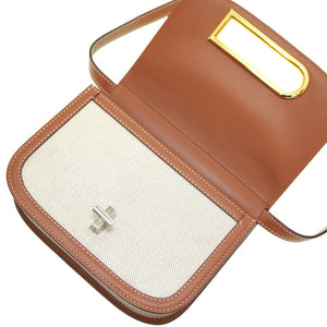 未使用 デルボー ランゴー スモール ショルダーバッグ キャンバス/レザー ブラウン 0025【中古】DELVAUX