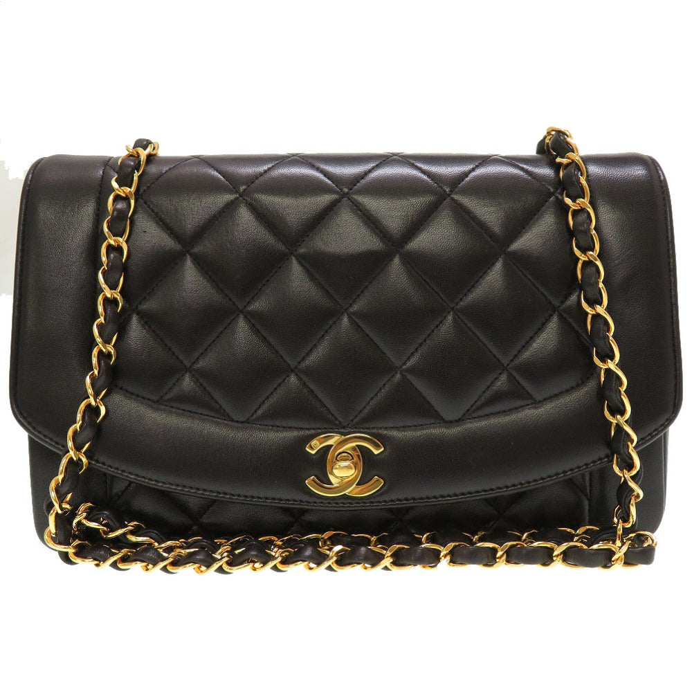 新品同様 シャネル ダイアナ 25 マトラッセ 4番台 ラムスキン ブラック ゴールドチェーン ショルダーバッグ ココマーク バッグ 黒 0034 【中古】 CHANEL
