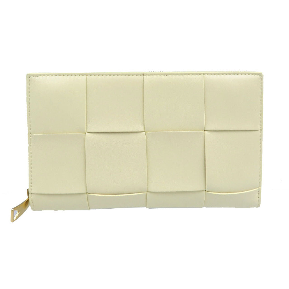 未使用 ボッテガヴェネタ イントレチャートナッパ 651368 カセット ジップアラウンドウォレット ラムスキン ゴールド金具 カモミール イエロー ラウンドファスナー 長財布 0041【中古】BOTTEGA VENETA