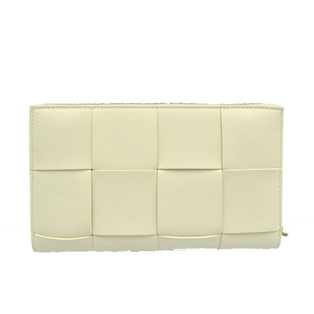 未使用 ボッテガヴェネタ イントレチャートナッパ 651368 カセット ジップアラウンドウォレット ラムスキン ゴールド金具 カモミール イエロー ラウンドファスナー 長財布 0041【中古】BOTTEGA VENETA