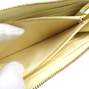 未使用 ボッテガヴェネタ イントレチャートナッパ 651368 カセット ジップアラウンドウォレット ラムスキン ゴールド金具 カモミール イエロー ラウンドファスナー 長財布 0041【中古】BOTTEGA VENETA