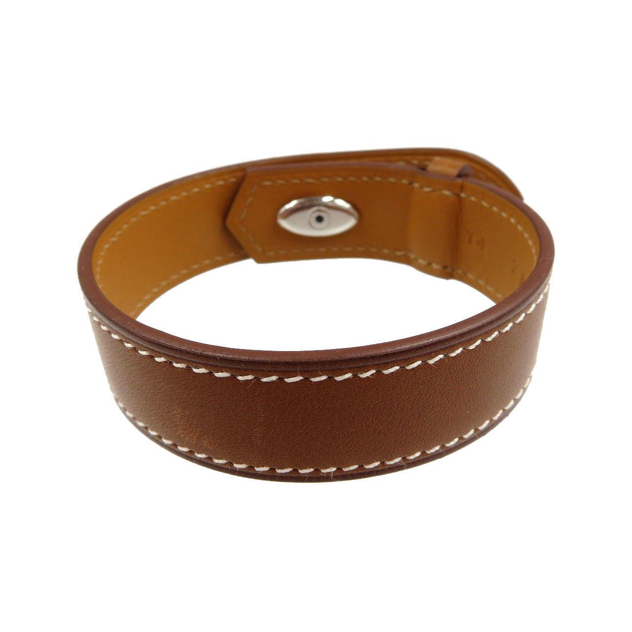 新品同様 エルメス パナッシュ Z刻印 ホースヘッド レザー シルバー金具 ブラウン ブレスレット 0042【中古】HERMES