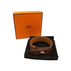 新品同様 エルメス パナッシュ Z刻印 ホースヘッド レザー シルバー金具 ブラウン ブレスレット 0042【中古】HERMES