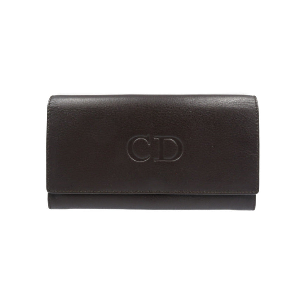 美品 クリスチャンディオール レザー ゴールド金具 ダークブラウン 長財布 0045【中古】Christian Dior