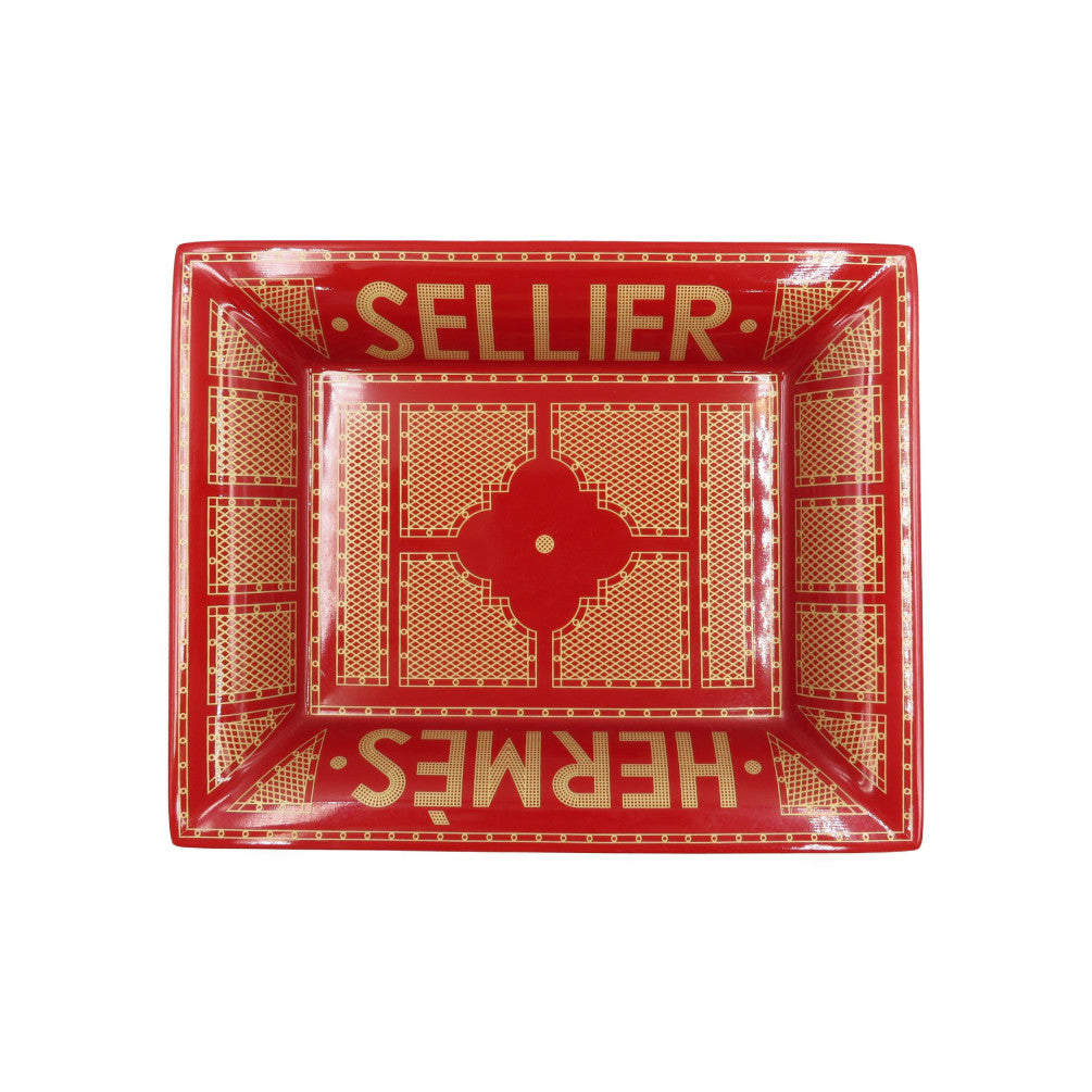 新品同様 エルメス セリエ 陶器 ボルドー ホワイト ウィッドポッシュ アクセサリー トレー 小物入れ 0052【中古】HERMES