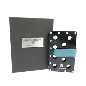 未使用 エアロコンセプト EM-10ST-TQ エミージャ・サマータイム2021 アルミニウム合金 ヌメ革 シルバー金具 ターコイズ ブラック カードケース 名刺入れ 0053【中古】AERO CONCEPT