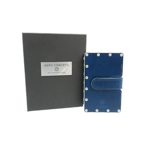 未使用 エアロコンセプト エミージャ・レザー EM-10-B ヌメ革 シルバー金具 ブルー カードケース 名刺入れ 0054【中古】AERO CONCEPT