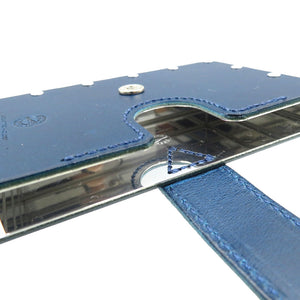 未使用 エアロコンセプト エミージャ・レザー EM-10-B ヌメ革 シルバー金具 ブルー カードケース 名刺入れ 0054【中古】AERO CONCEPT