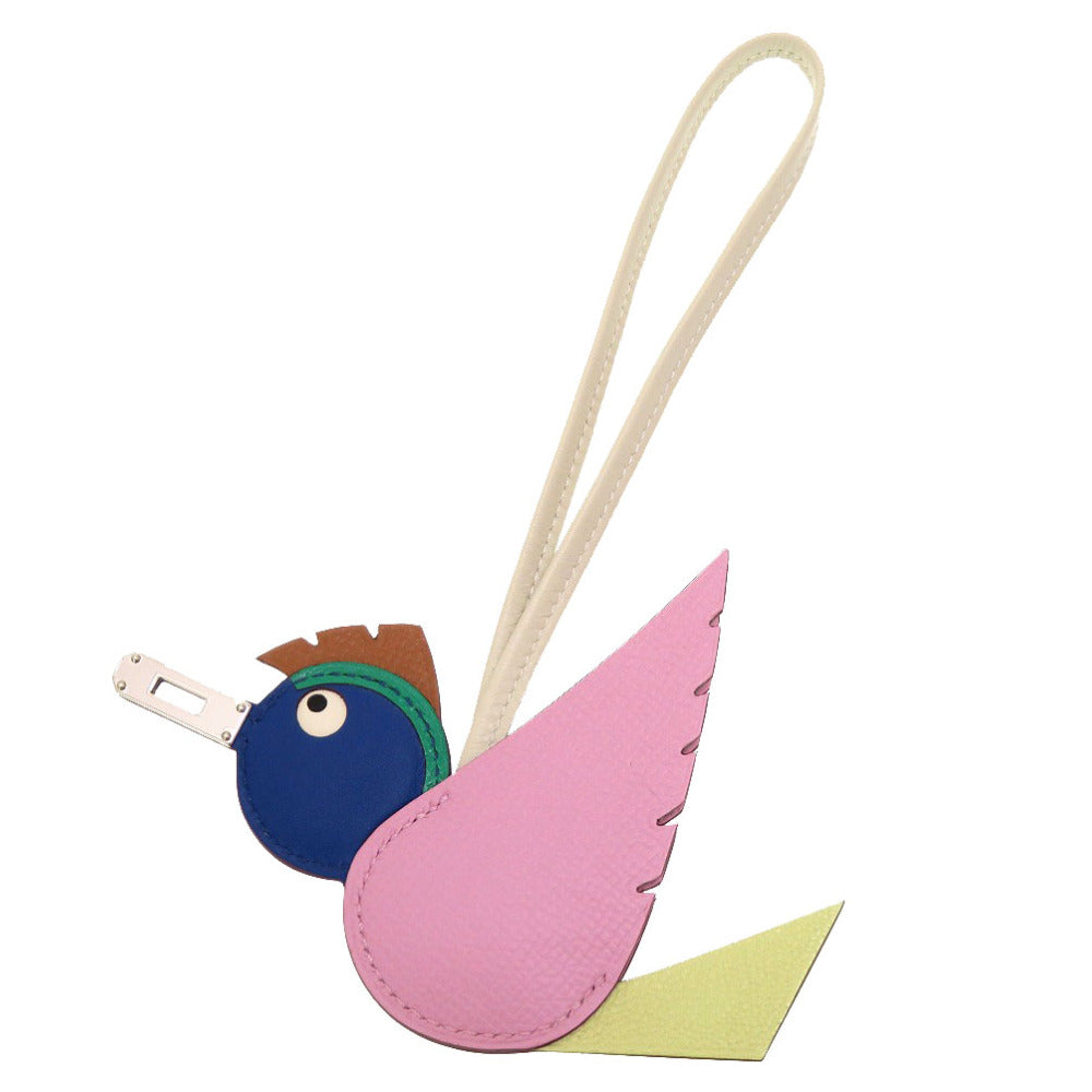 未使用 エルメス バーディ チャーム ケリー プレート ヴォーエプソン モーヴシルベストル ブルーフランス ジョーヌブルジョン ゴールド ミント クレ U刻印(2022年製) バッグチャーム キーホルダー 0057 【中古】 HERMES