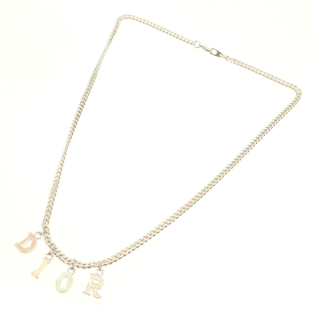 美品 クリスチャンディオール マルチ ロゴ ストーン メタル シルバー ネックレス 0076【中古】Christian Dior