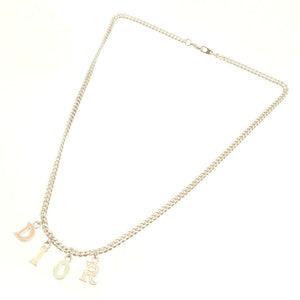 美品 クリスチャンディオール マルチ ロゴ ストーン メタル シルバー ネックレス 0076【中古】Christian Dior