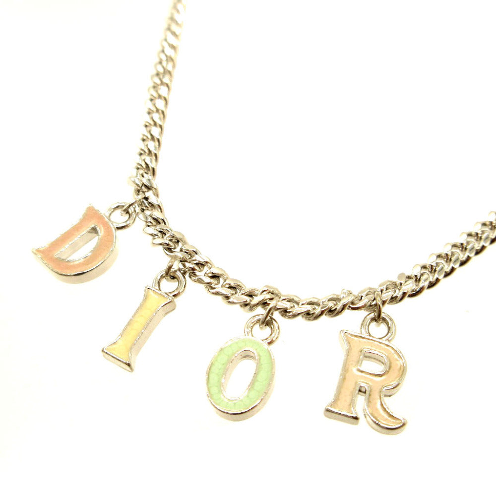 美品 クリスチャンディオール マルチ ロゴ ストーン メタル シルバー ネックレス 0076【中古】Christian Dior