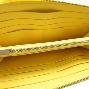 新品同様 ボッテガヴェネタ マキシ イントレチャート レザー イエロー 黄 ラウンドファスナー長財布 財布 0085【中古】BOTTEGA VENETA