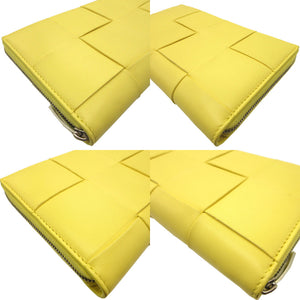 新品同様 ボッテガヴェネタ マキシ イントレチャート レザー イエロー 黄 ラウンドファスナー長財布 財布 0085【中古】BOTTEGA VENETA